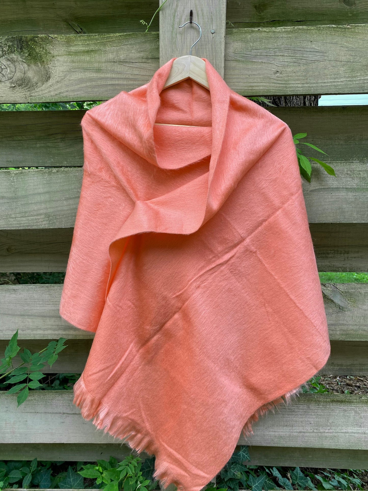 Alpaca Wool Shawl Coral Pink | Ultra Soft Wrap | Small Batch Artisan Made Large Woven Scarf or Stole With Fringe | 25in x 70in