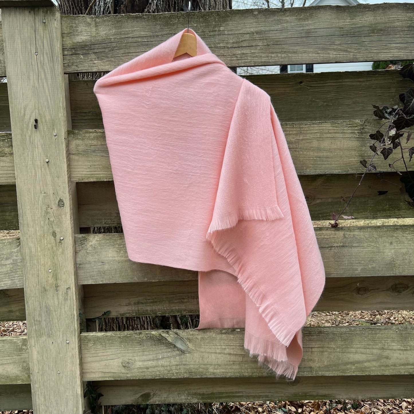 Alpaca Wool Shawl Shell Pink | Ultra Soft Wrap | Small Batch Artisan Made Large Woven Scarf or Stole With Fringe. 70in x 25in