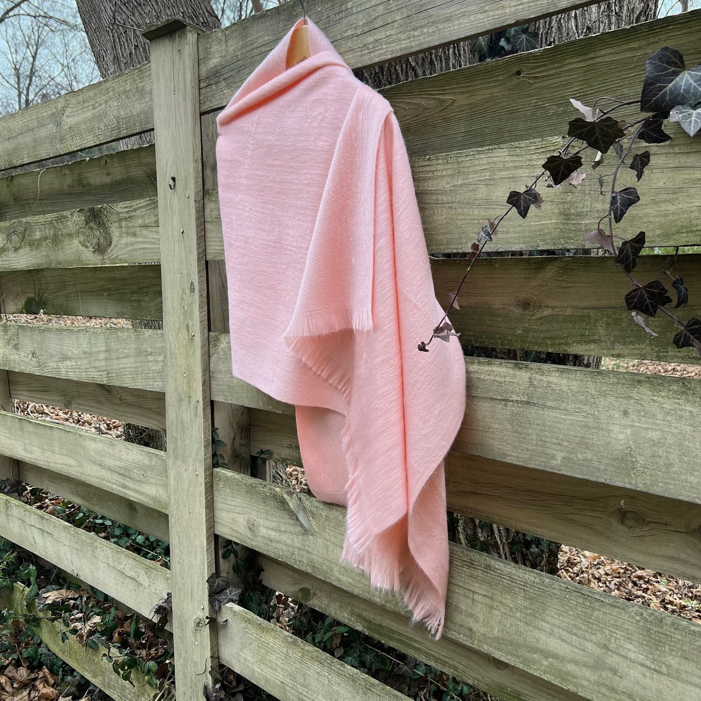 Alpaca Wool Shawl Shell Pink | Ultra Soft Wrap | Small Batch Artisan Made Large Woven Scarf or Stole With Fringe. 70in x 25in