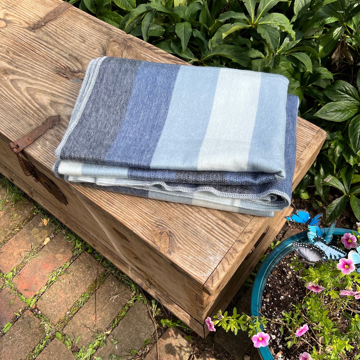 Alpaca Throw Blanket Shades of grey with steel blue   | blanket | wool blanket