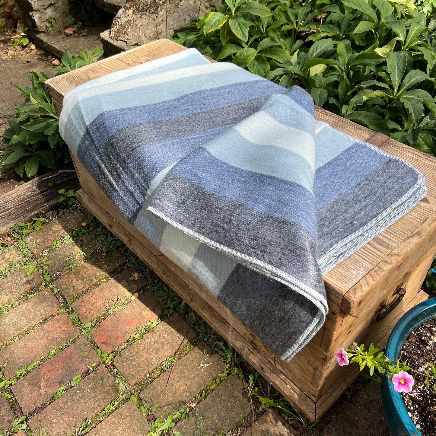 Alpaca Throw Blanket Shades of grey with steel blue   | blanket | wool blanket