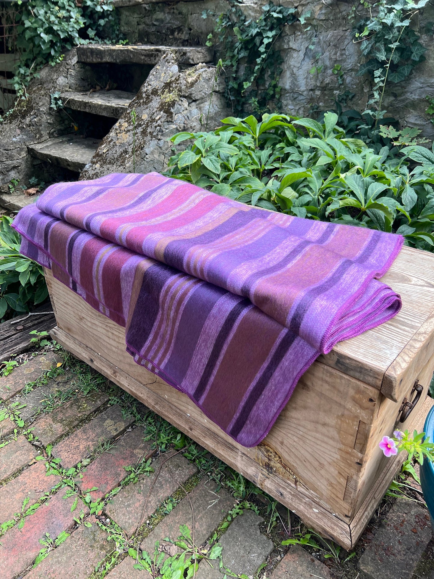 Alpaca Throw Blanket - Purple plum with stripes  - Luxury Wool Blanket - Home Decor