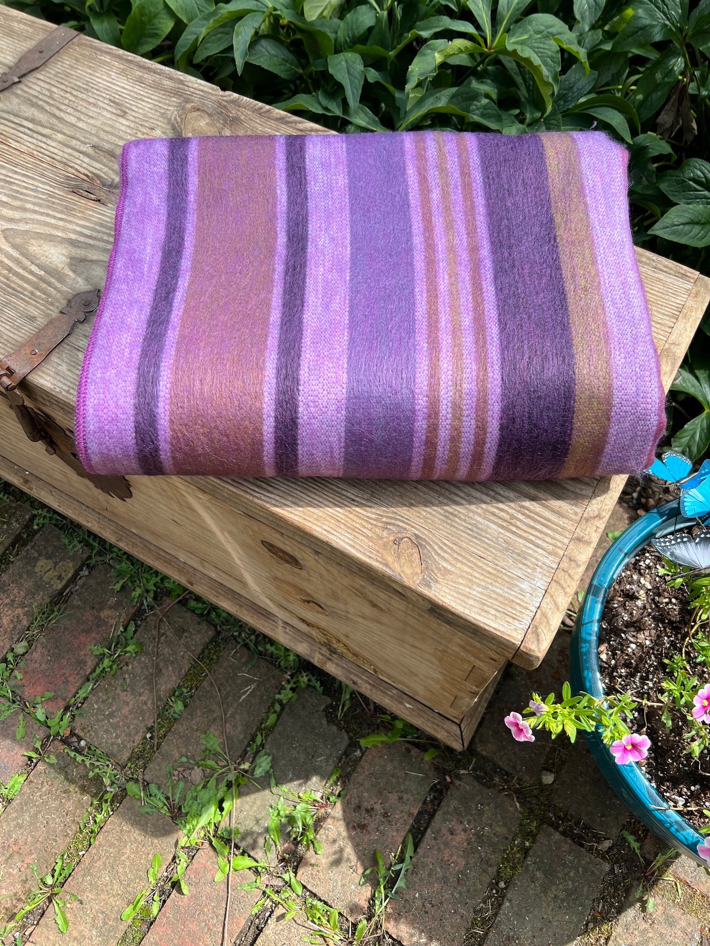 Alpaca Throw Blanket - Purple plum with stripes  - Luxury Wool Blanket - Home Decor