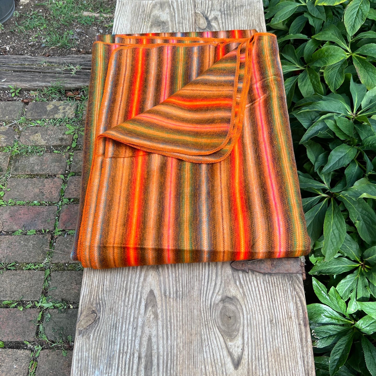 Alpaca Throw Blanket orange with multicolor stripes