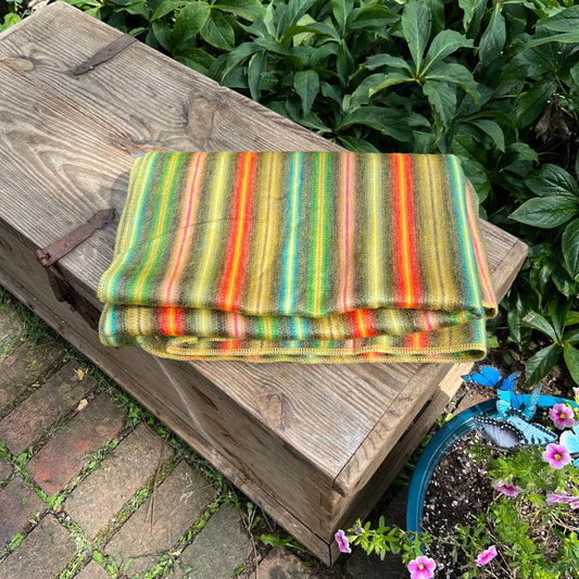 Alpaca Throw Blanket Golden Green with multicolor stripes  Shades-  Luxury Wool Blanket - Home Decor