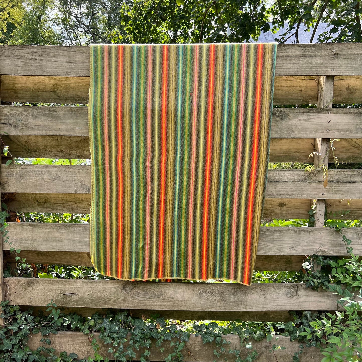 Alpaca Throw Blanket Golden Green with multicolor stripes  Shades-  Luxury Wool Blanket - Home Decor