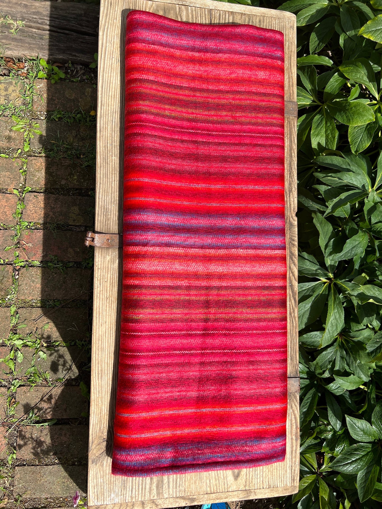 Alpaca Wool Blanket Vibrant Red with Multicolor Stripes | Reversible Throw Blanket | Ultra Soft Artisan Made in Small Batches. Queen Size.