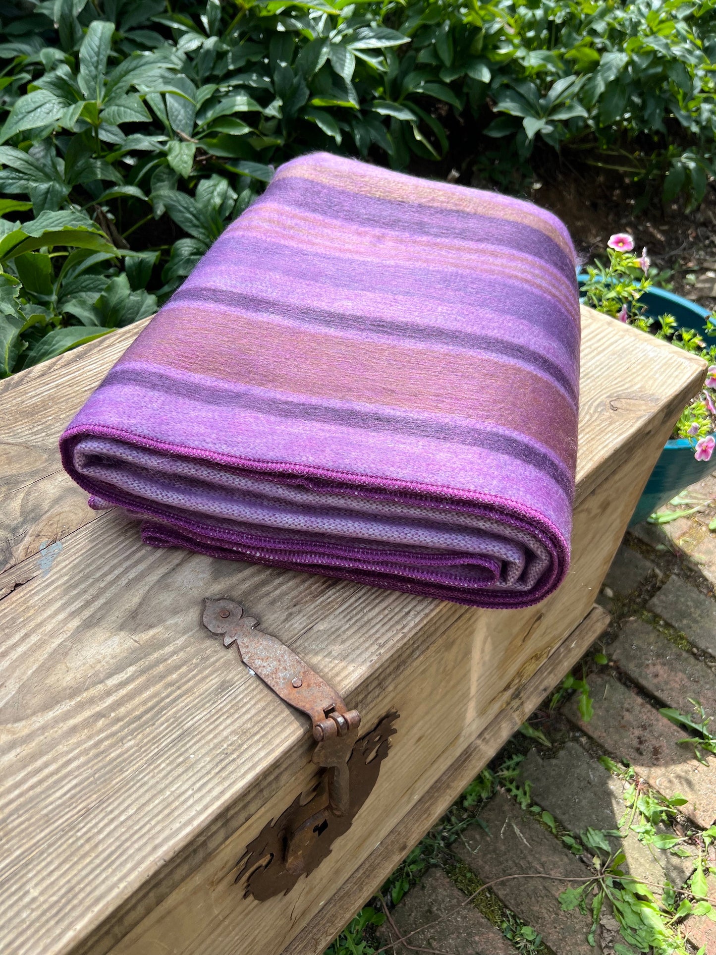 Alpaca Throw Blanket - Purple plum with stripes  - Luxury Wool Blanket - Home Decor