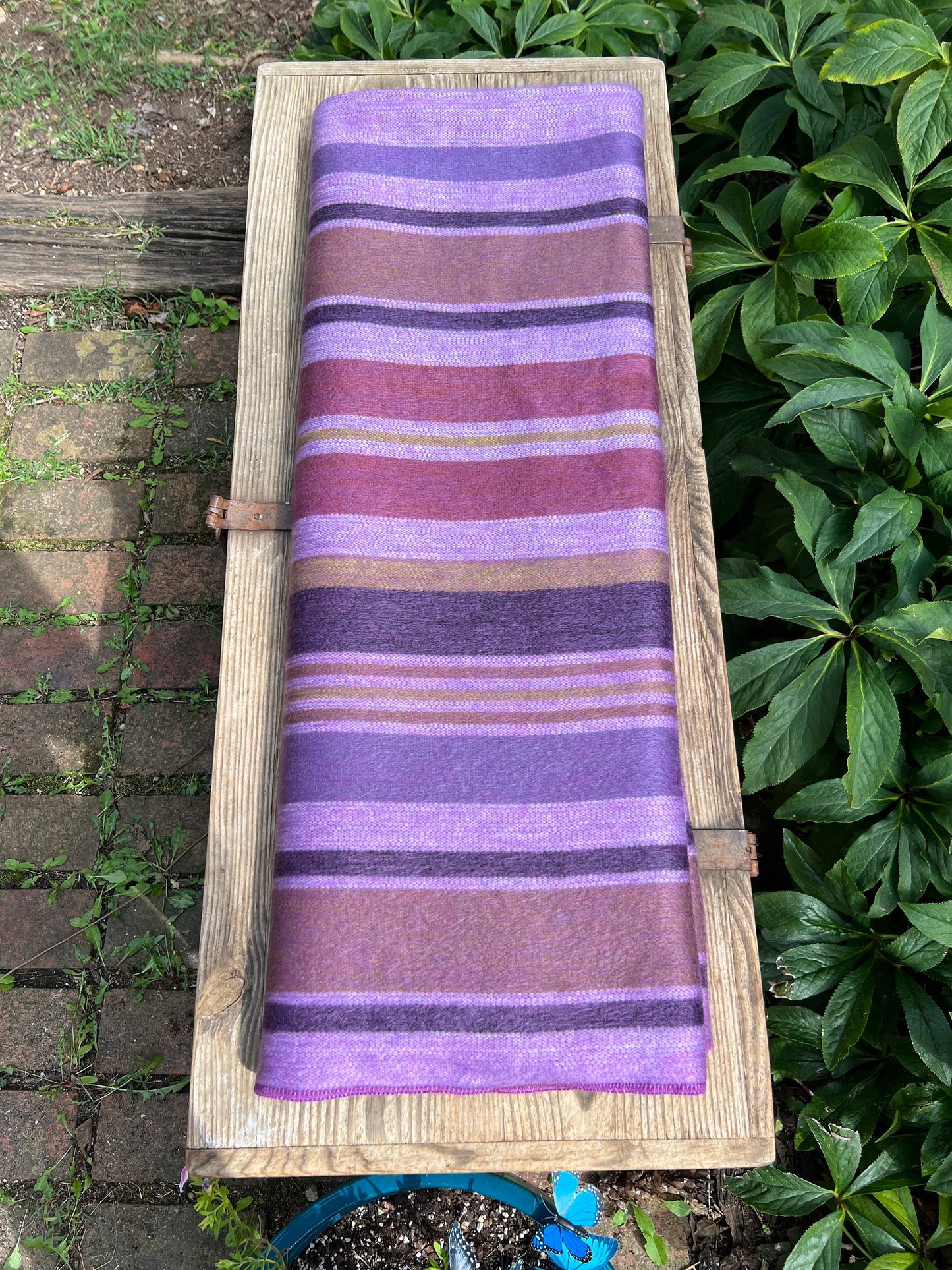 Alpaca Throw Blanket - Purple plum with stripes  - Luxury Wool Blanket - Home Decor