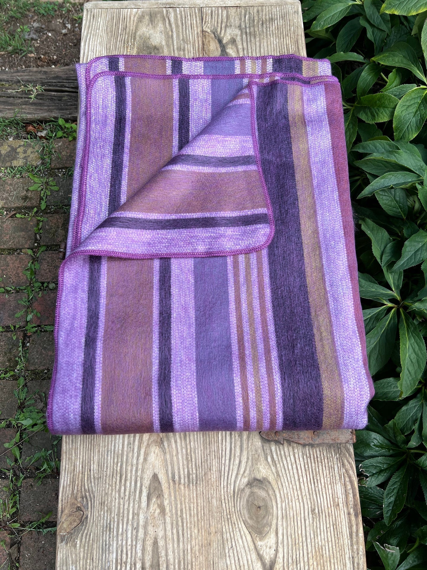 Alpaca Throw Blanket - Purple plum with stripes  - Luxury Wool Blanket - Home Decor