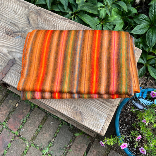 Alpaca Throw Blanket orange with multicolor stripes