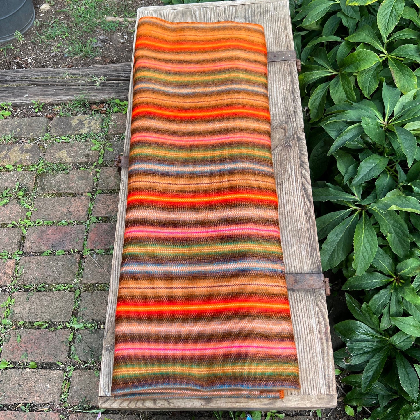 Alpaca Throw Blanket orange with multicolor stripes