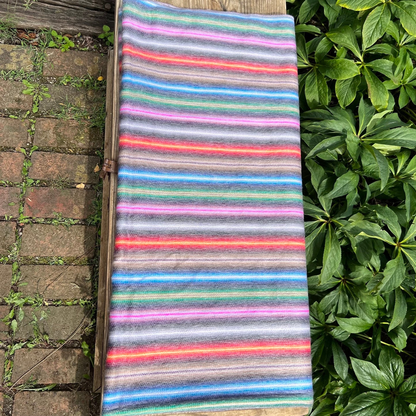 Alpaca Throw Blanket Rose with multicolor stripes