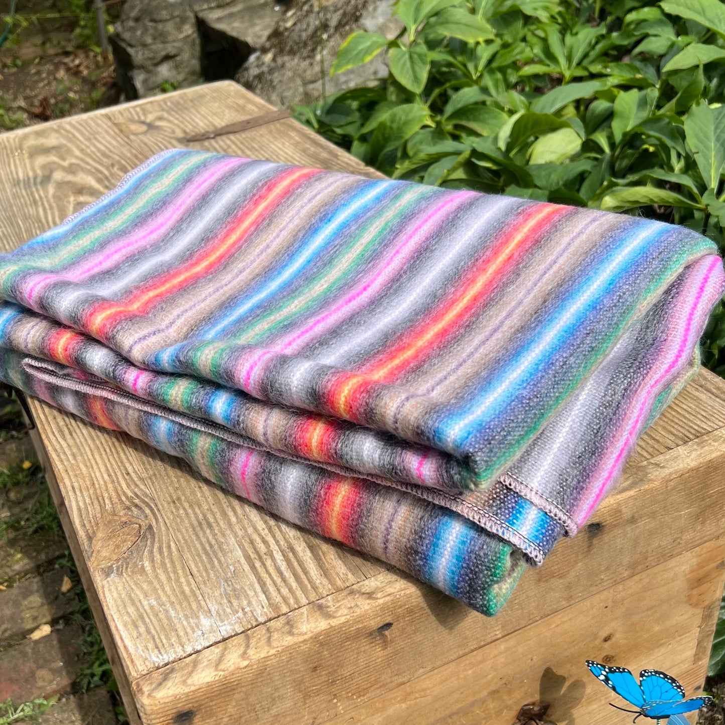 Alpaca Throw Blanket Rose with multicolor stripes