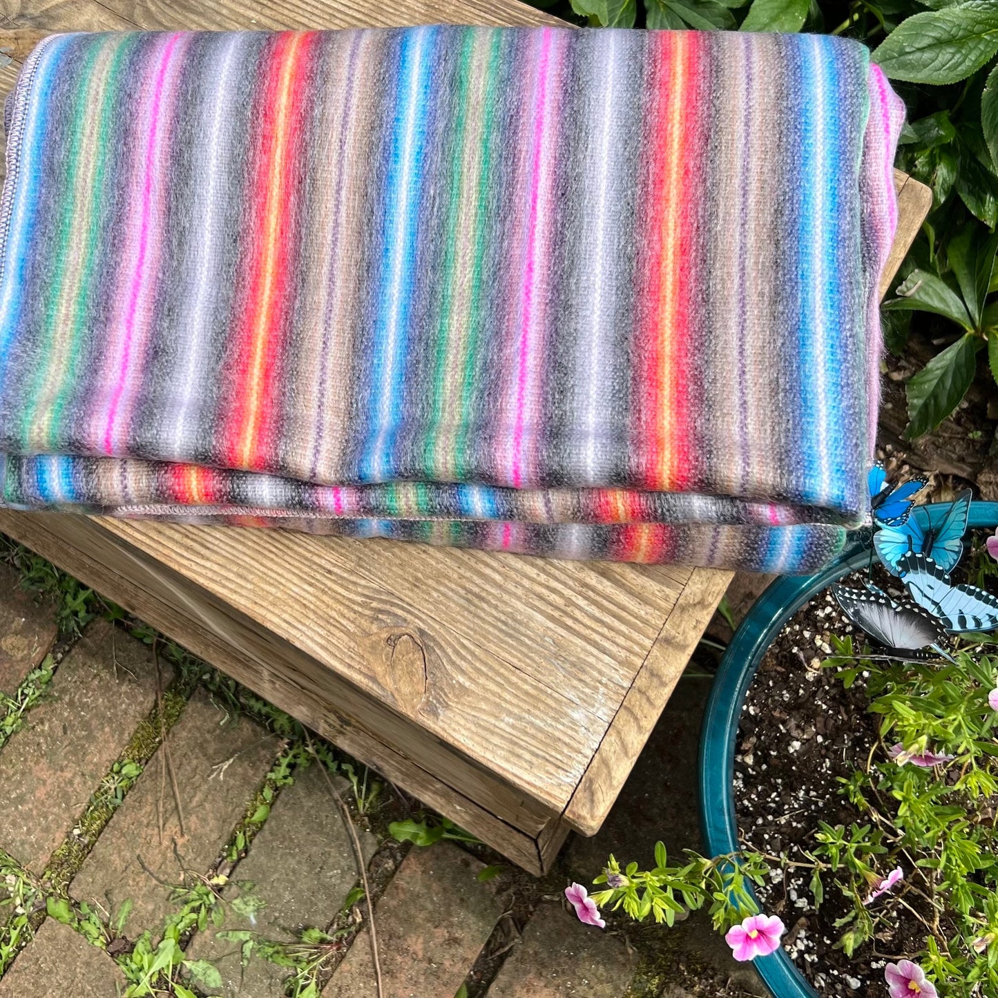 Alpaca Throw Blanket Rose with multicolor stripes