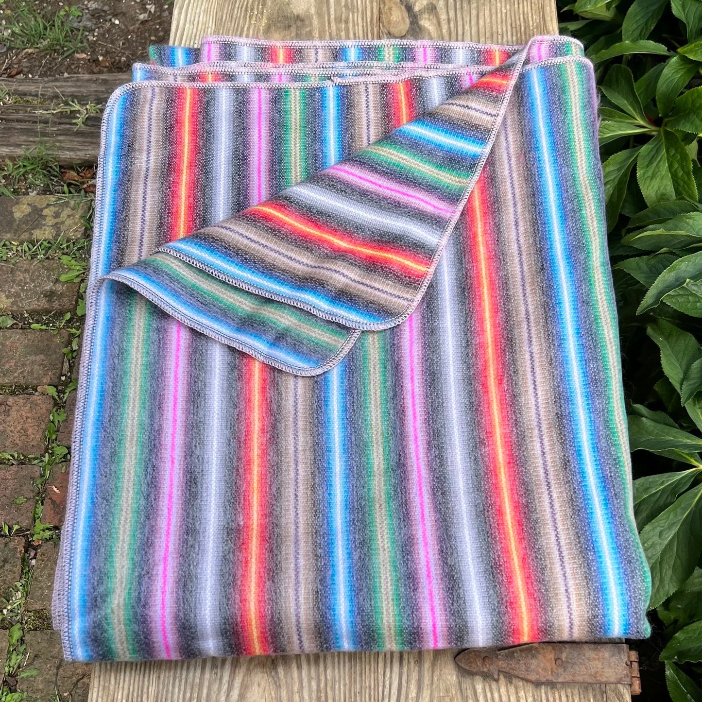 Alpaca Throw Blanket Rose with multicolor stripes