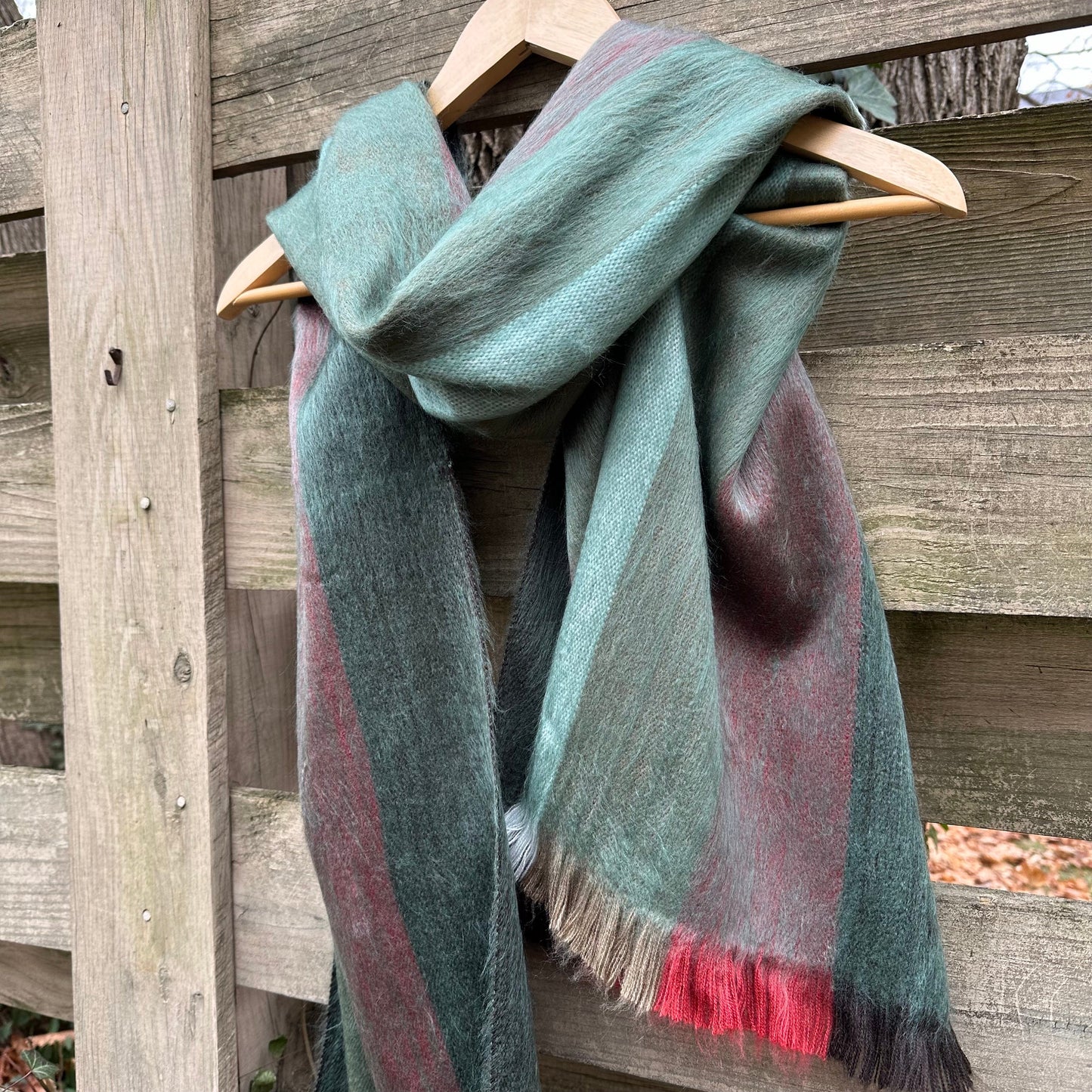 Alpaca Shawl Multicolor Moss Green with brown coral and beige