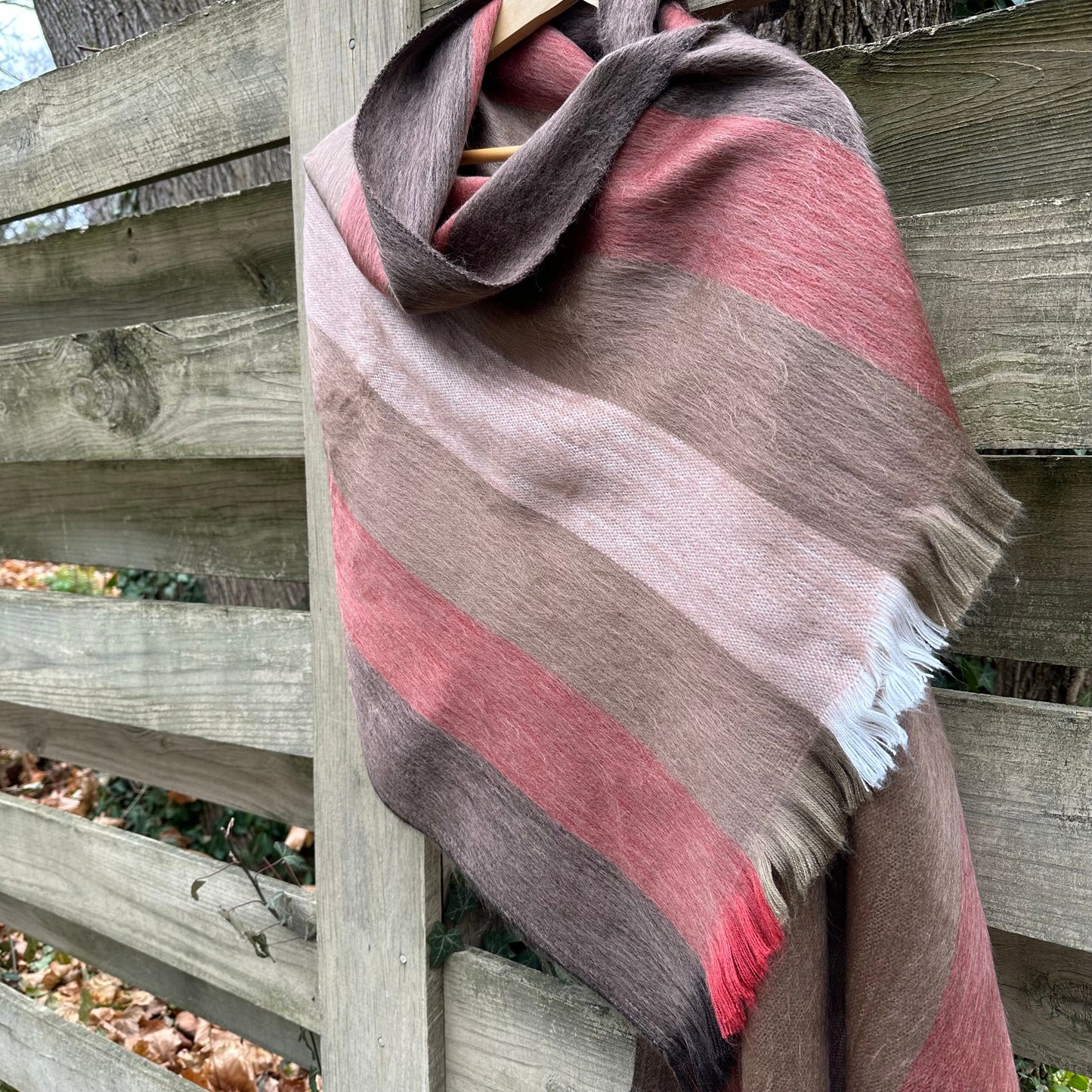 Alpaca Shawl Multicolor Fawn Brown with shades of brown  coral and beige