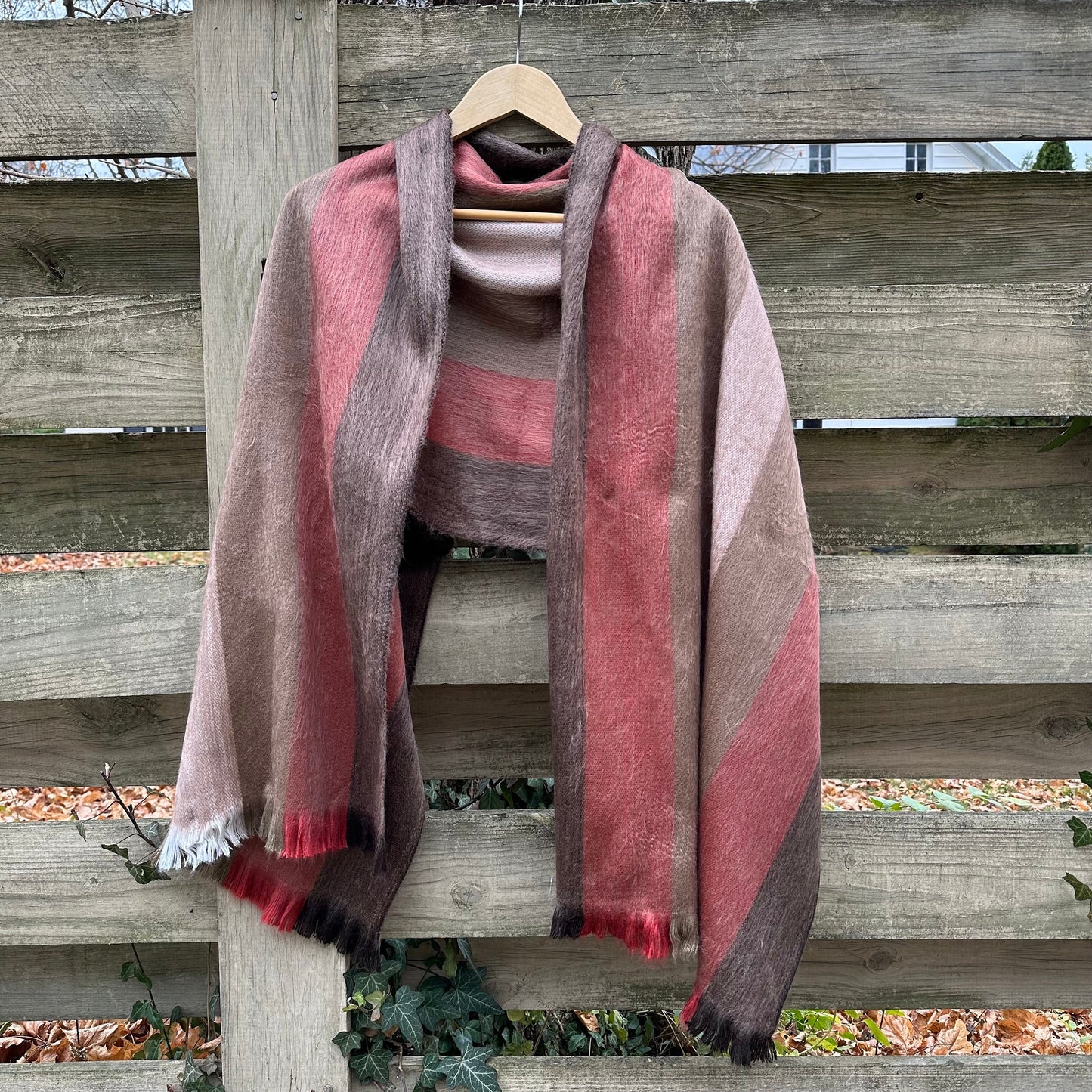 Alpaca Shawl Multicolor Fawn Brown with shades of brown  coral and beige