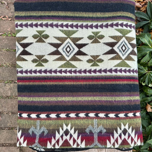 Alpaca Wool Blanket Queen Size Reversible Ultra Soft Small Batch Artisan Made Woven Throw Blanket Native Geometric Design | 80inx90in