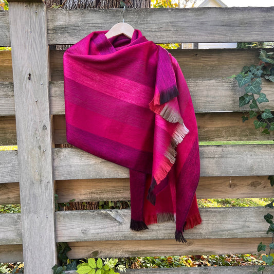 Alpaca shawl Multicolor Magenta shades with brown and coral trim