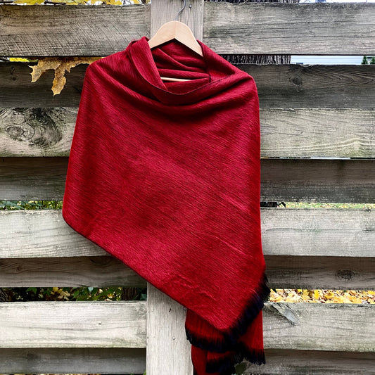 Alpaca Shawl Dark Ruby - lipstick red with black - Christmas shawl - red shawl