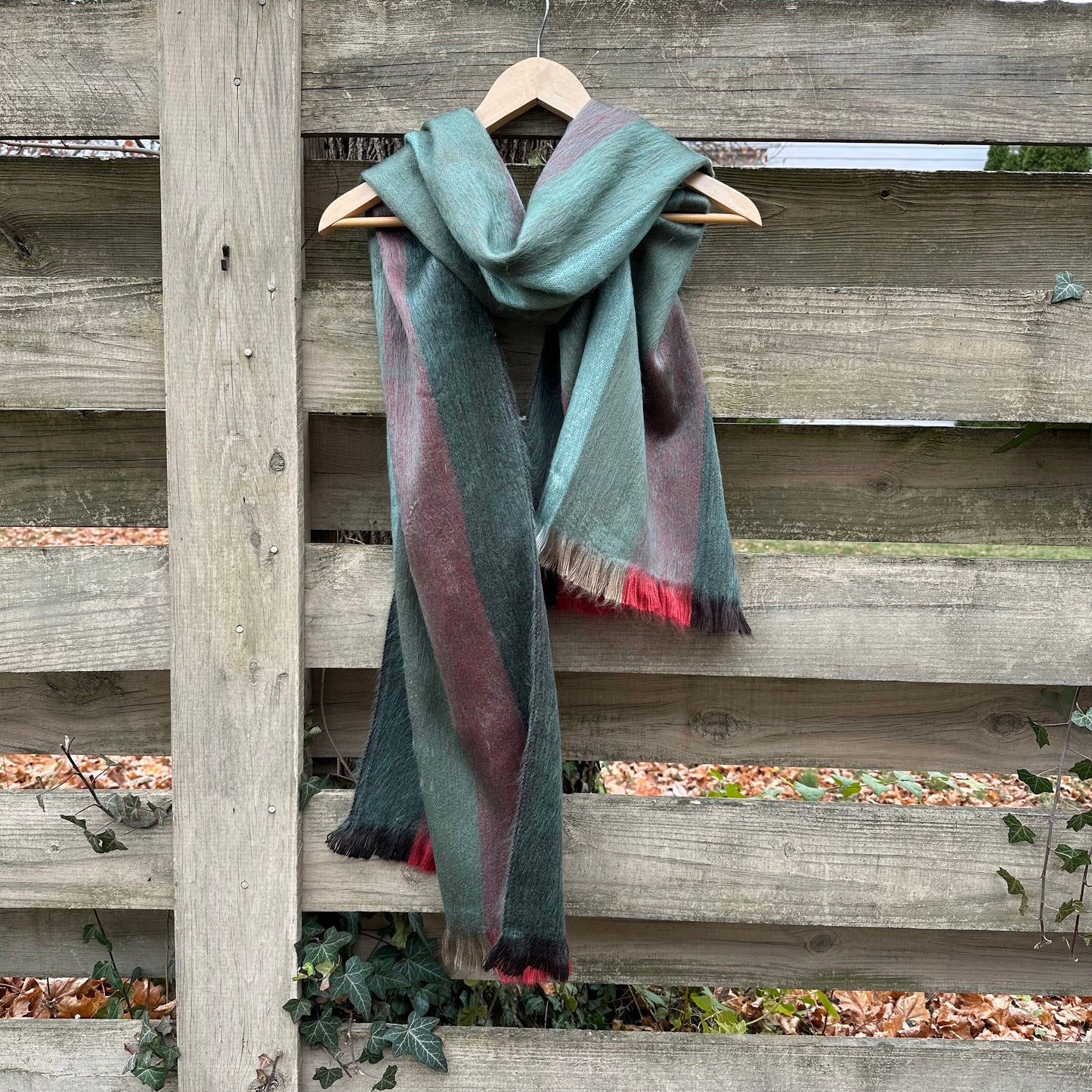 Alpaca Shawl Multicolor Moss Green with brown coral and beige