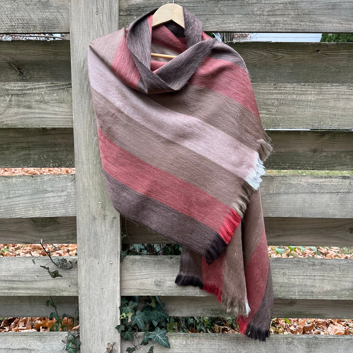 Alpaca Shawl Multicolor Fawn Brown with shades of brown  coral and beige