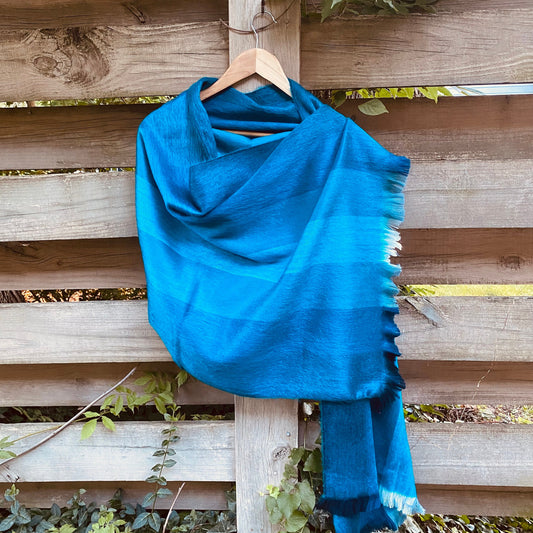 Alpaca Shawl Multicolor Blue turquoise on shades of aqua colors