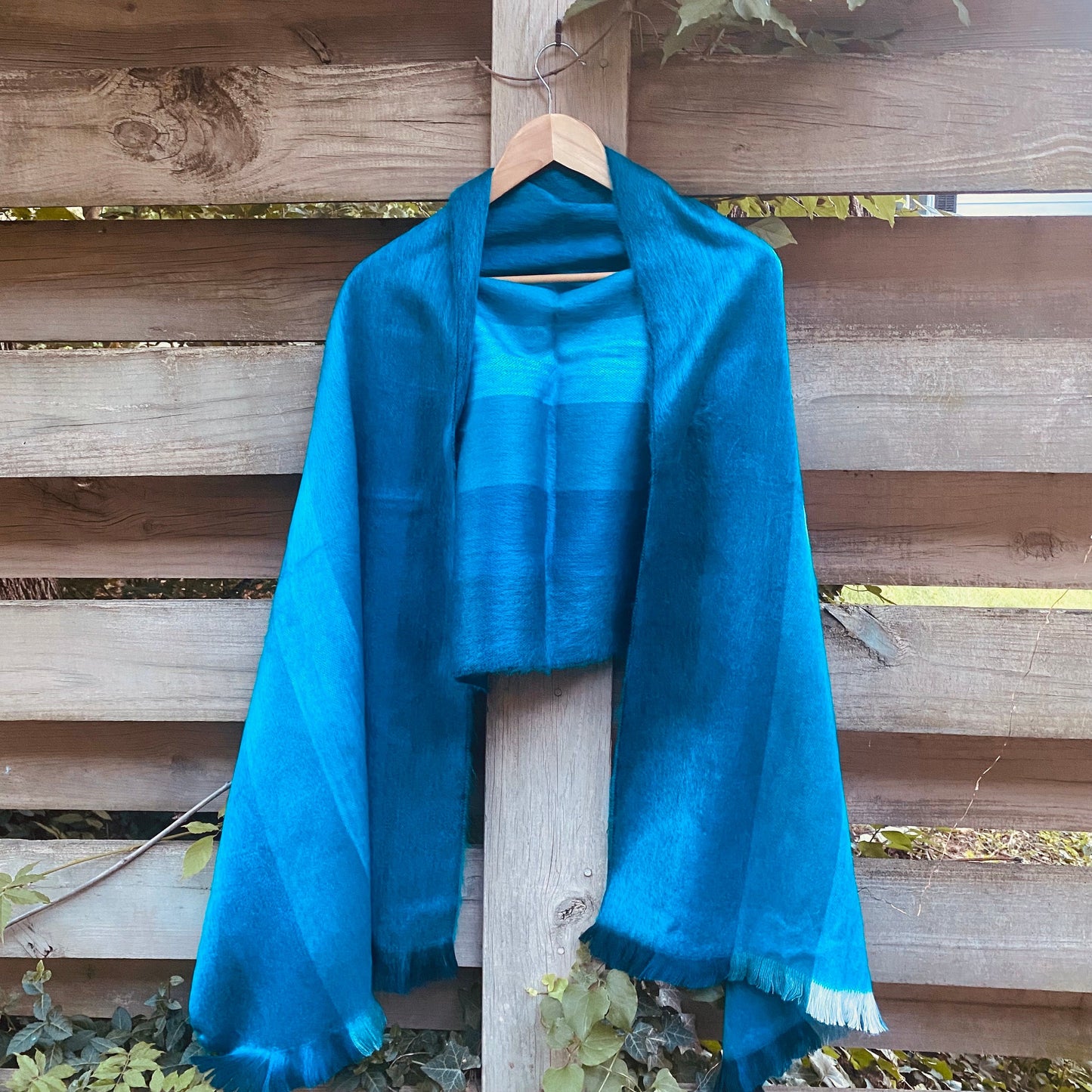 Alpaca Shawl Multicolor Blue turquoise on shades of aqua colors