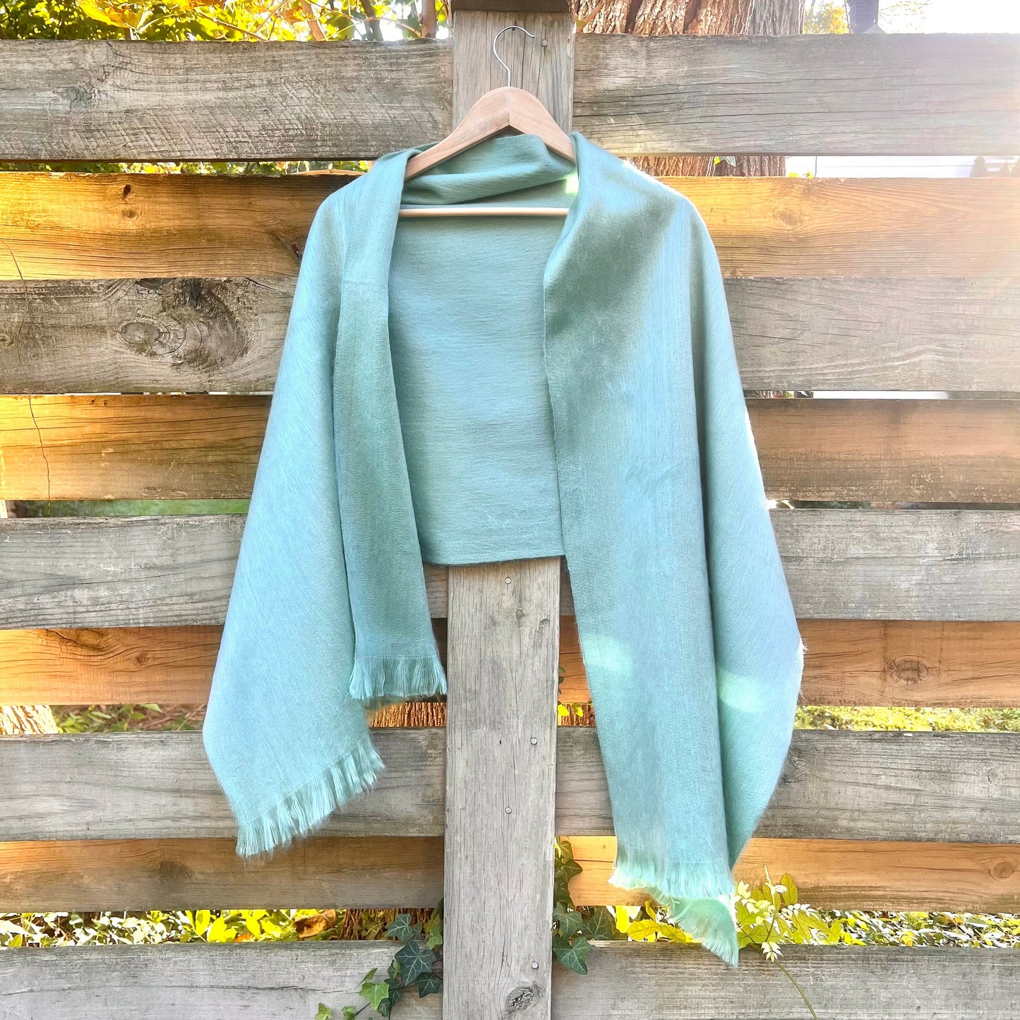 Alpaca Shawl Silver Sage | Ultra Soft Wool Wrap | Small Batch Artisan Made Large Woven Scarf or Stole With Fringe | 25in x 70in