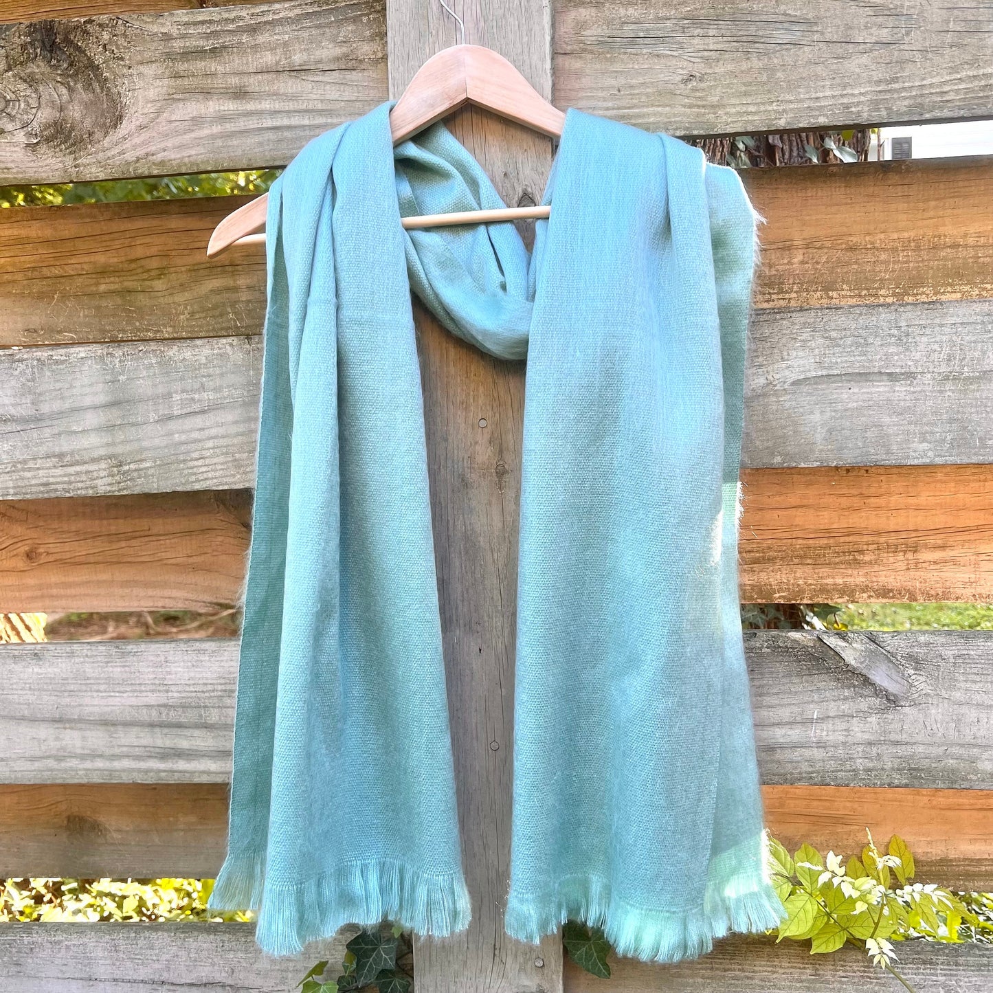 Alpaca Shawl Silver Sage | Ultra Soft Wool Wrap | Small Batch Artisan Made Large Woven Scarf or Stole With Fringe | 25in x 70in