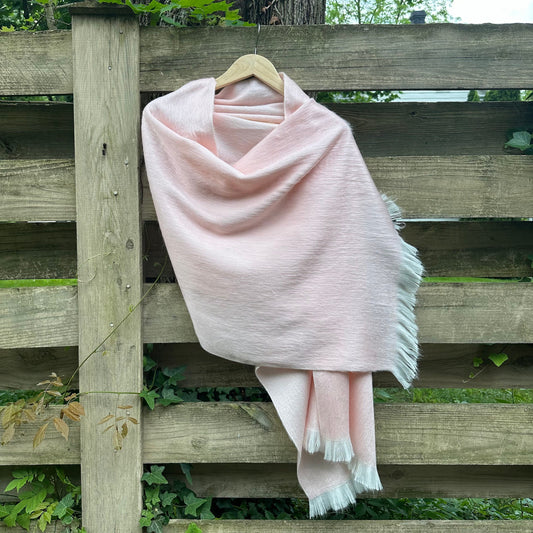 Alpaca Shawl Seashell Pink with Soft White Fringe