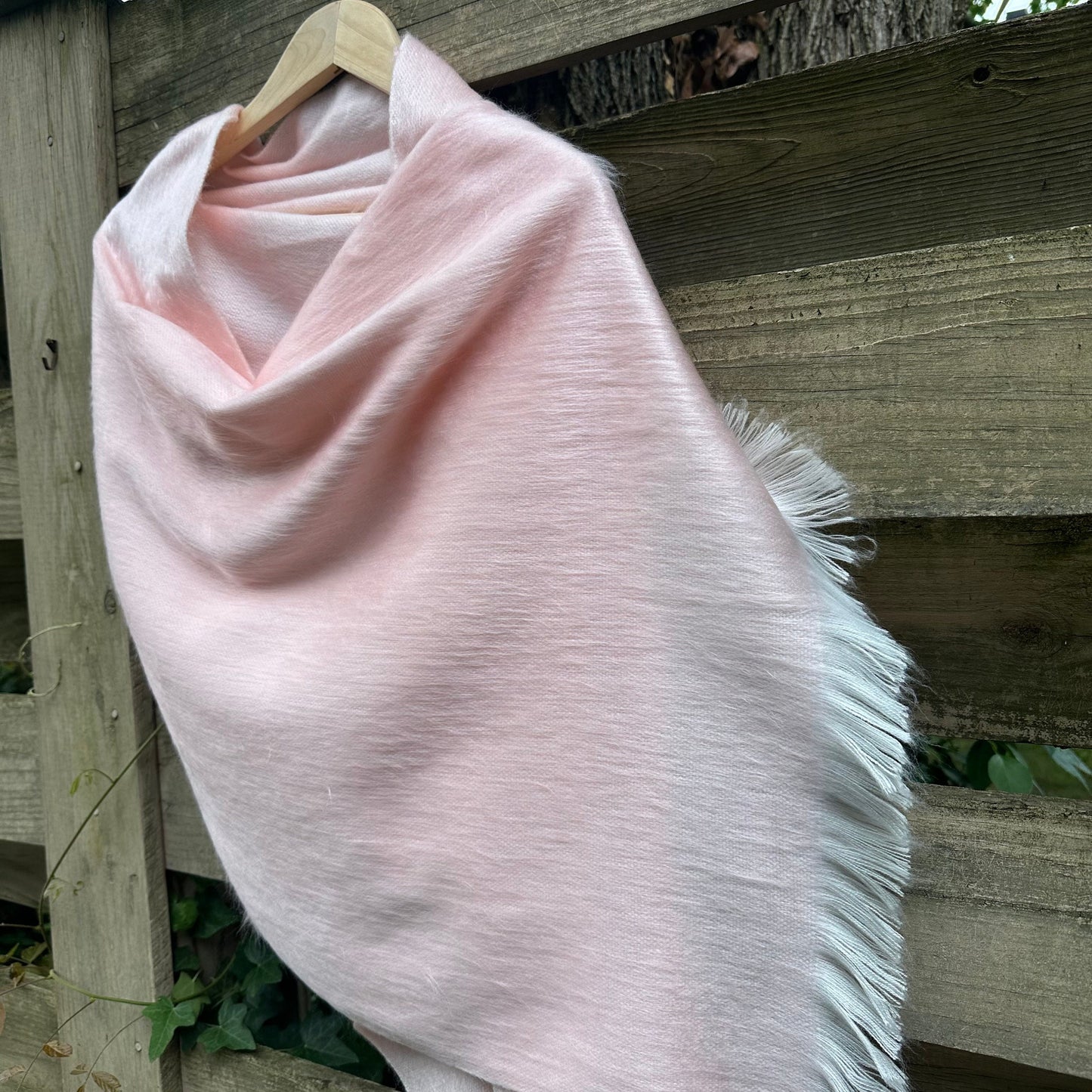 Alpaca Shawl Seashell Pink with Soft White Fringe