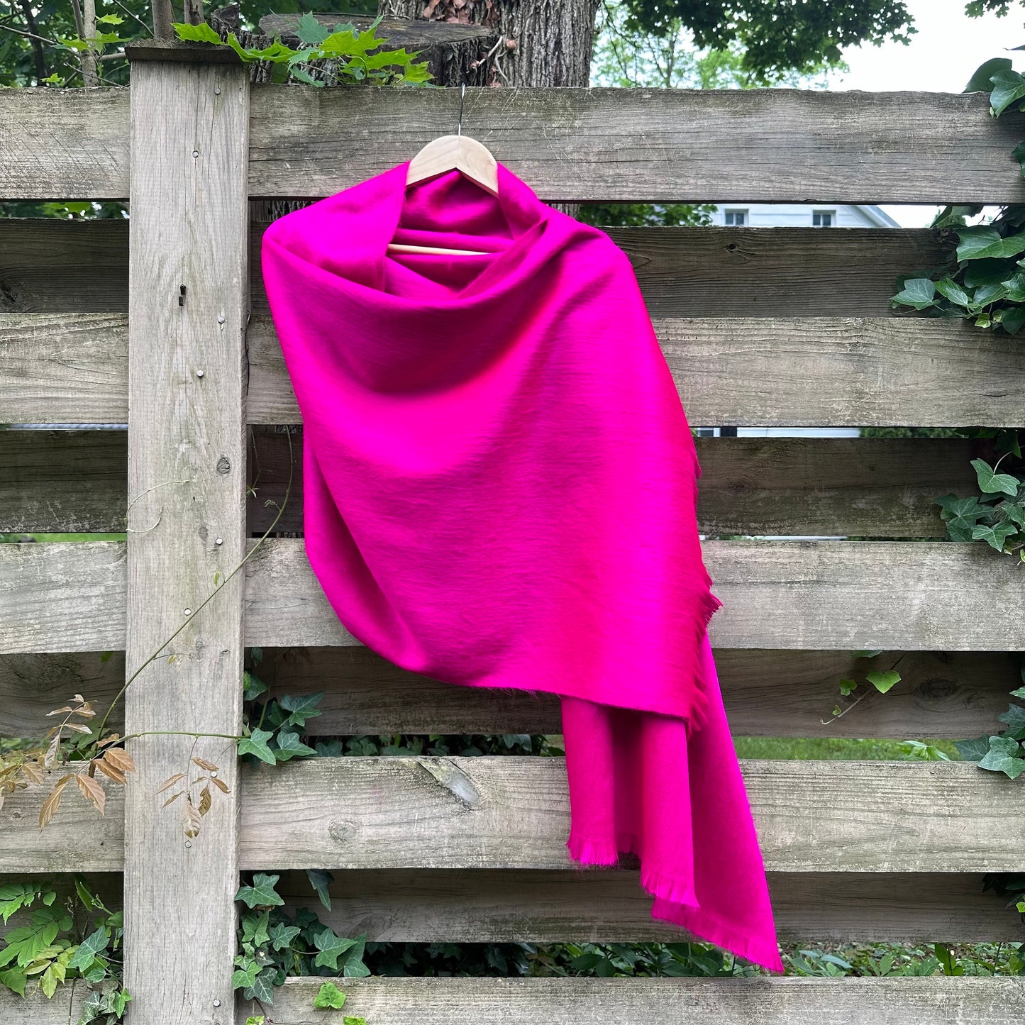 Alpaca Shawl Bright Fuchsia | Ultra Soft Wool Wrap | Small Batch Artisan Made Large Woven Scarf or Stole With Fringe | 70in x 25in