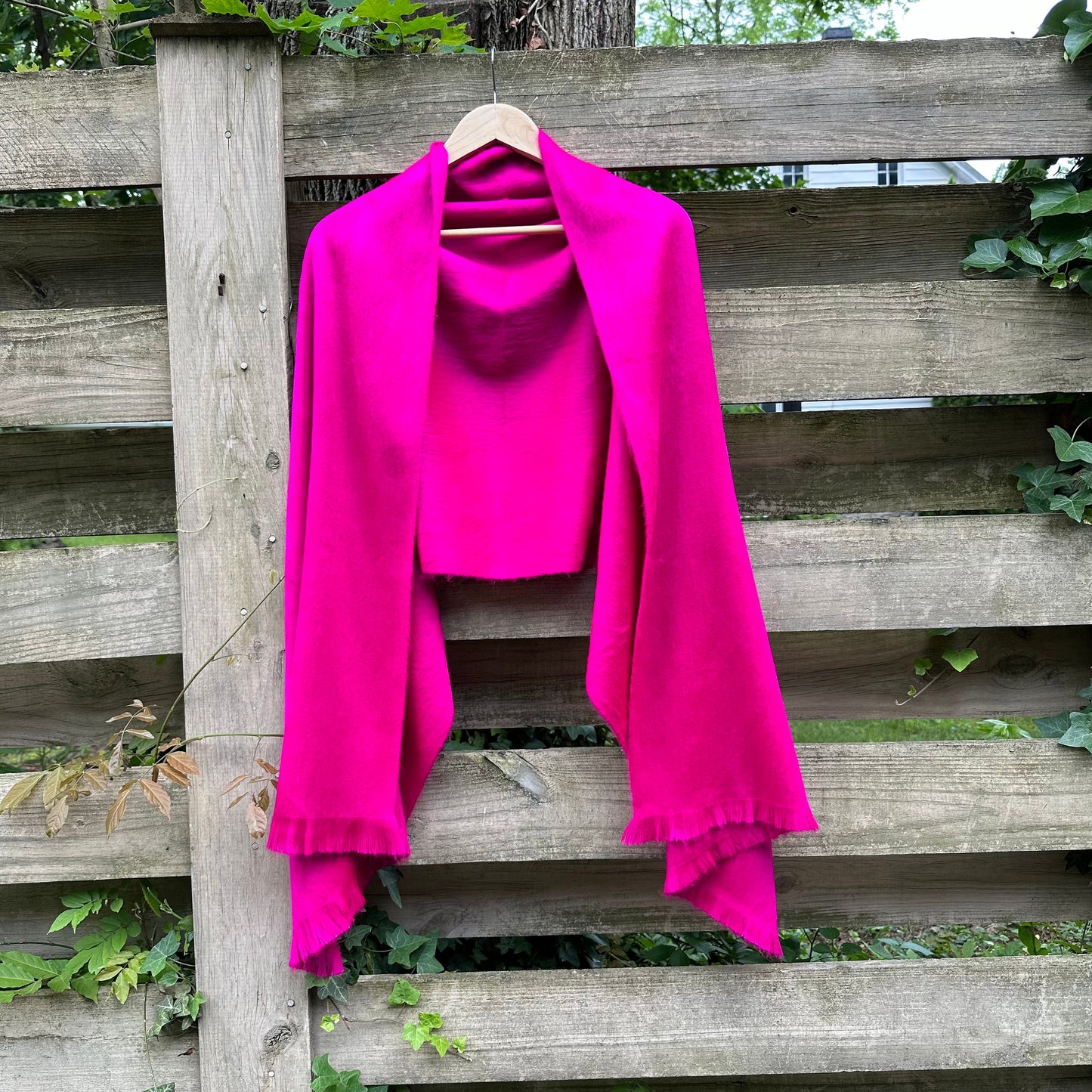 Alpaca Shawl Bright Fuchsia | Ultra Soft Wool Wrap | Small Batch Artisan Made Large Woven Scarf or Stole With Fringe | 70in x 25in