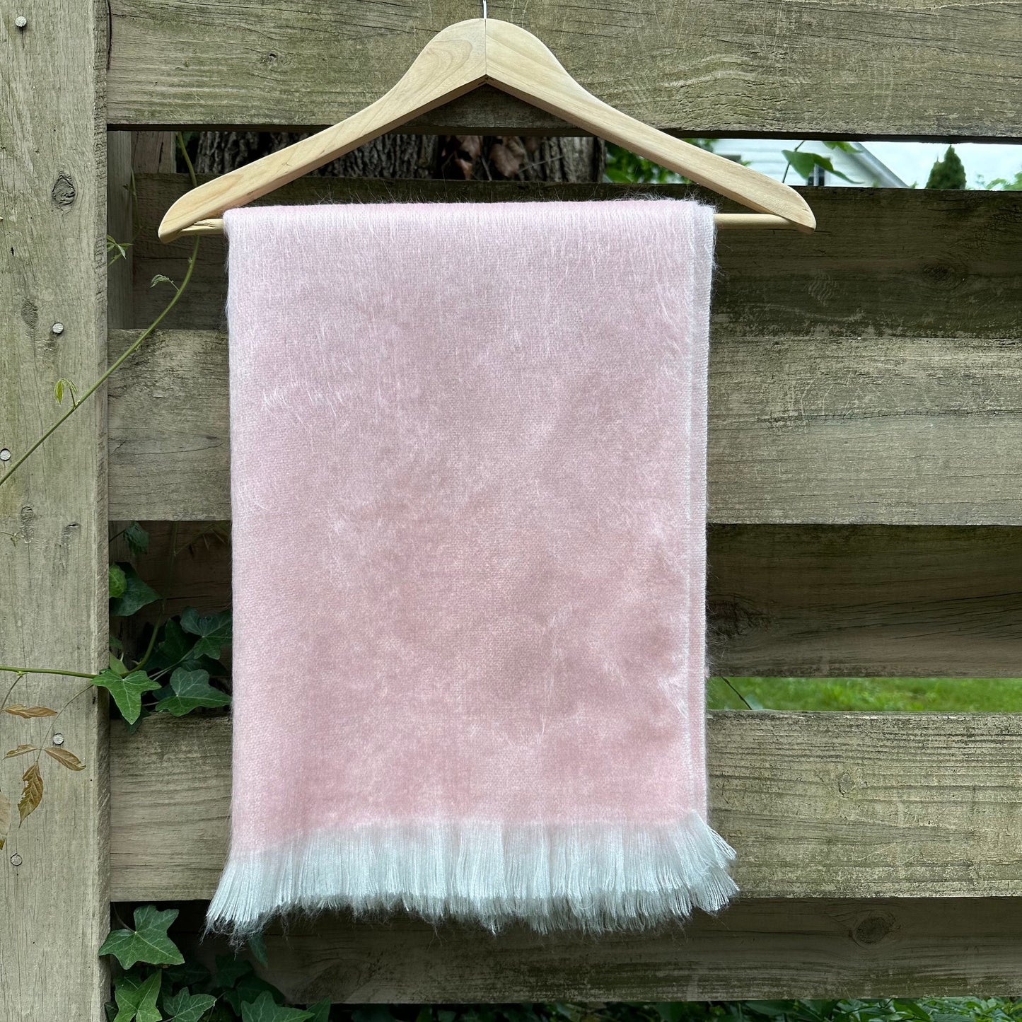 Alpaca Shawl Seashell Pink with Soft White Fringe