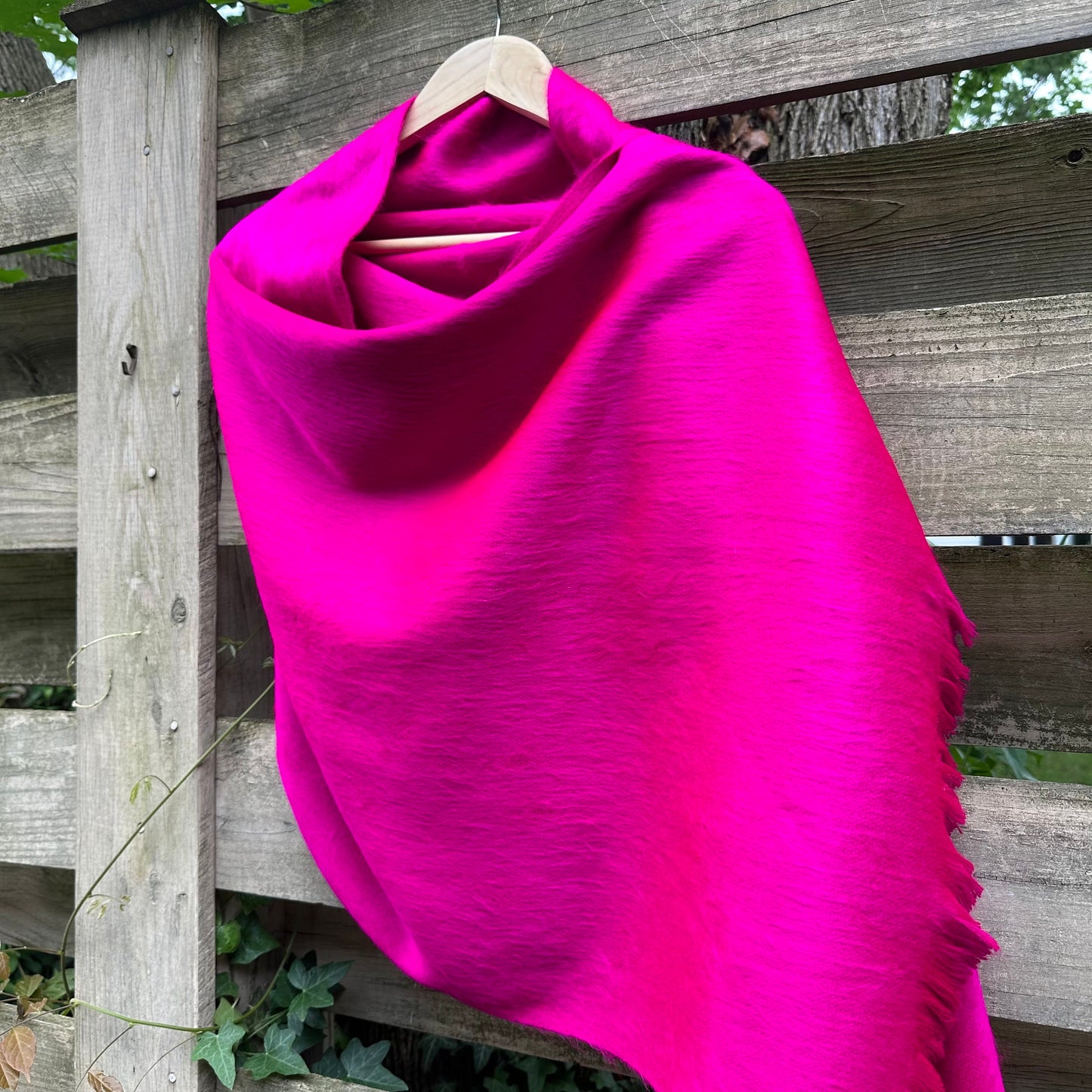 Alpaca Shawl Bright Fuchsia | Ultra Soft Wool Wrap | Small Batch Artisan Made Large Woven Scarf or Stole With Fringe | 70in x 25in