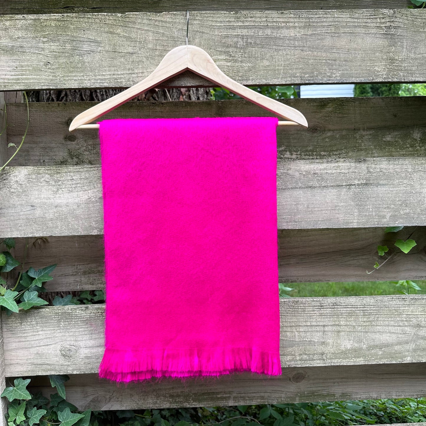 Alpaca Shawl Bright Fuchsia | Ultra Soft Wool Wrap | Small Batch Artisan Made Large Woven Scarf or Stole With Fringe | 70in x 25in