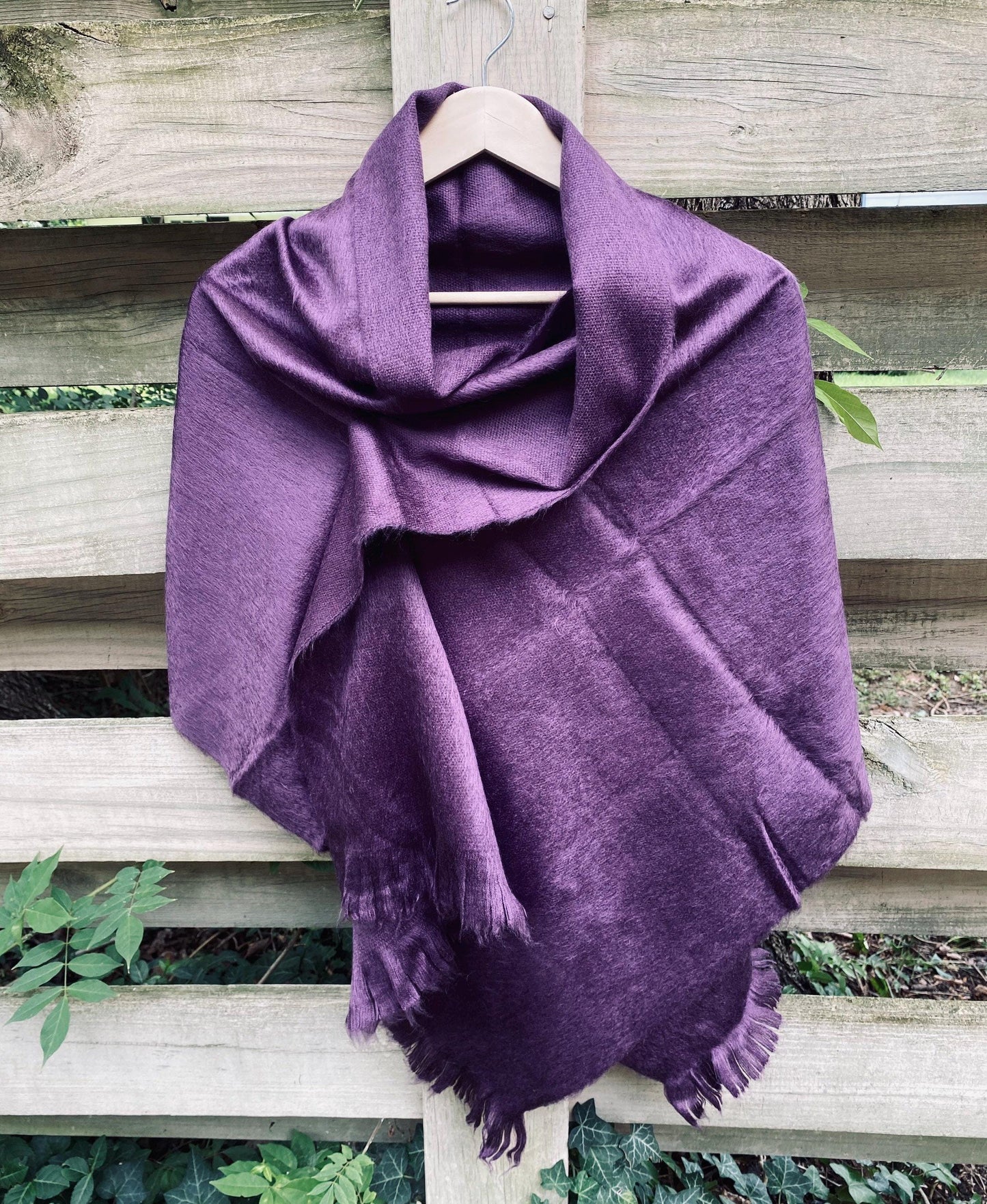 Alpaca Wool Shawl Purple Reversible Ultra Soft Wrap Small Batch Artisan Made Large Woven Scarf or Stole With Fringe. 25in x 70in