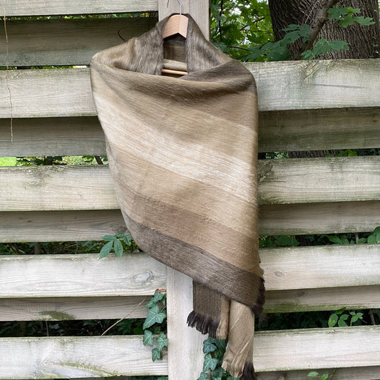 Alpaca Wool Shawl Capuccino Multicolor Brown to Tan Shades Reversible Ultra Soft Wrap Artisan Made Large Woven Scarf With Fringe. 25inx70in