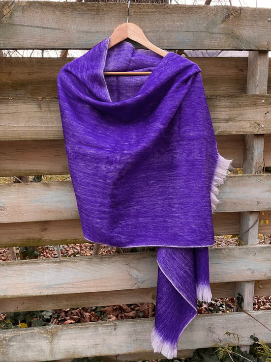 Alpaca Shawl amethyst purple with white.